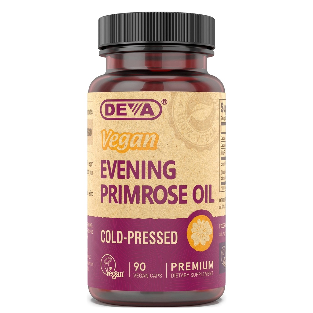 DEVA Vegan Evening Primrose Oil, Cold- Pressed, Nerafinovaný, 90 Kapsle, 1- Pack
