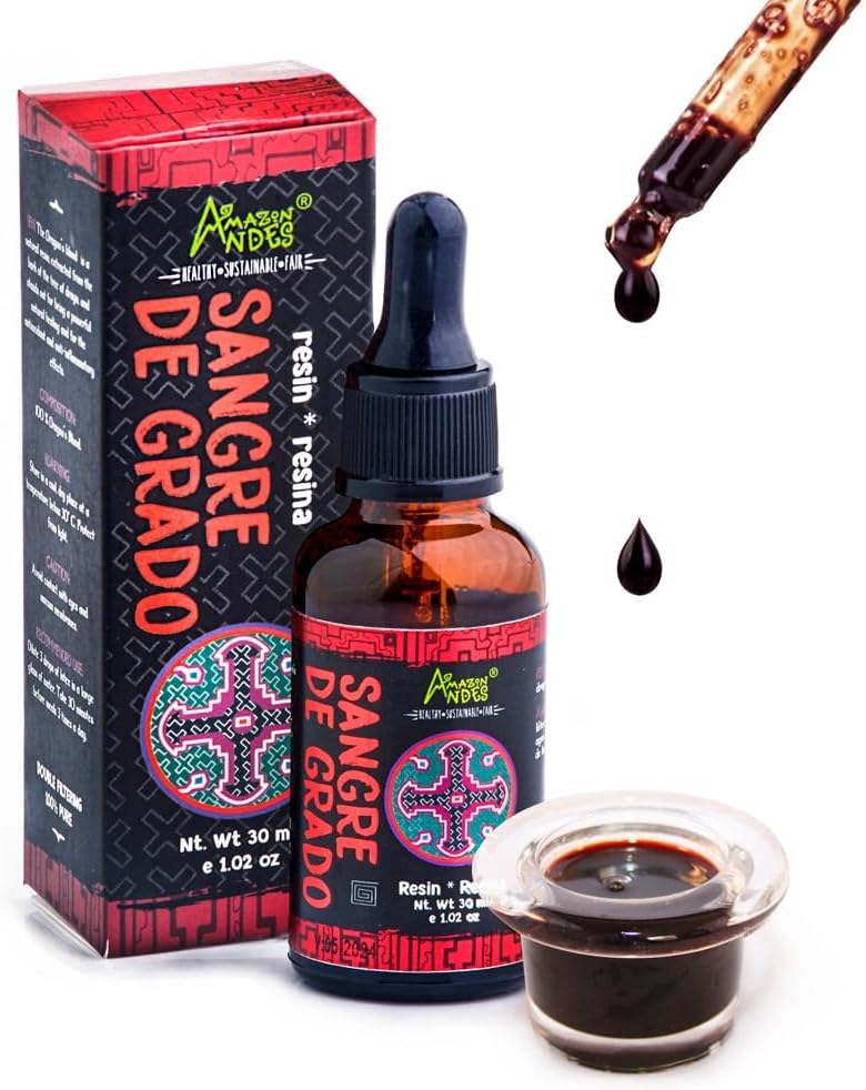 Andes Dragon 's Blood (Sangre de Grado) - 100% Dragon' s Blood - Vyrobeno z Croton Lechleri Trees - Non- GMO, Wild Craft & Gluten- Free - Podpora léčebné činnosti - 1.02 Oz / 30ml - Vyrobeno v Peru