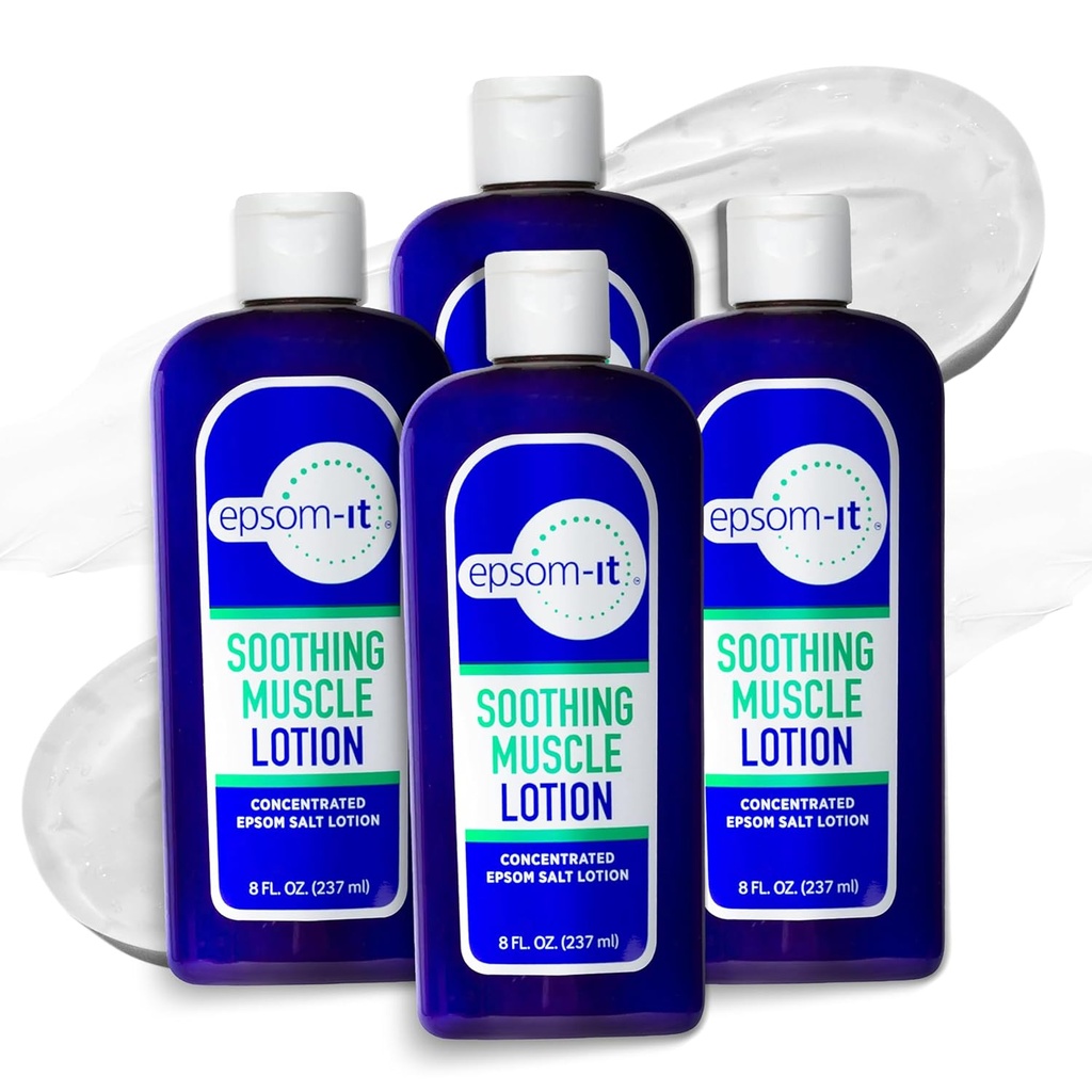 Epsomelt Soothing Muscle Lotion - Epsom Salt Magnesium Sulfath Cream Arnica for Muscle Stiffness, Topical Magnesium Lotion, Poskytování komfortu pro nohy, kolena a nohy, 8.0 oz., 4-Pack