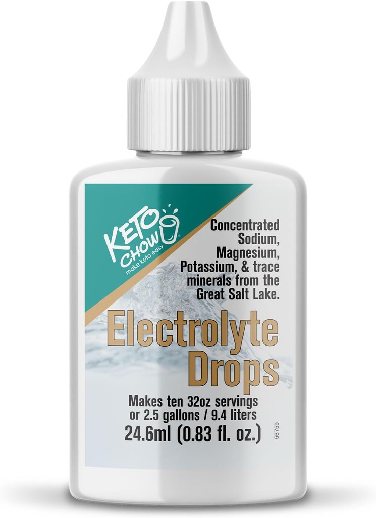 Keto Chow Electrolyte Hydration Drops - Keto Diety & Intermitent Fasting - Imunitní podpora - Gluten & Sugar Free - Sodík, hořčík, draslík & Stopy Minerály - Neochucené - 0.83 fl oz