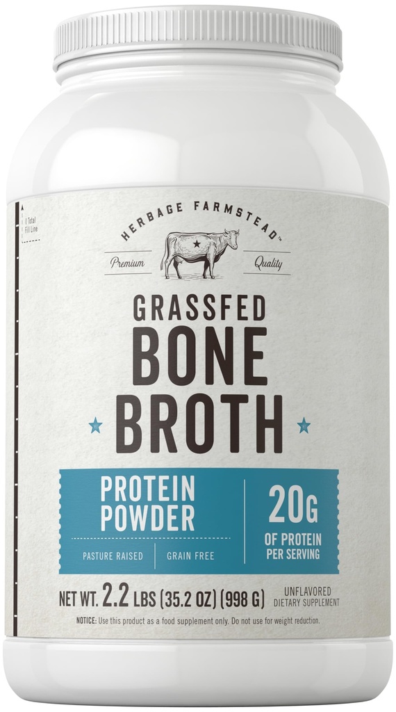 Carlyle Grass Fed Bone Broth Protein Powder 124; 35.2 oz (2.2lb) Yellow 124; 20g Protein Yellow 124; Pasture Raised, Grain Free Supplementary Yellow 124; Non- GMO & Gluten Free Yellow 124; by Herbage Farmstead
