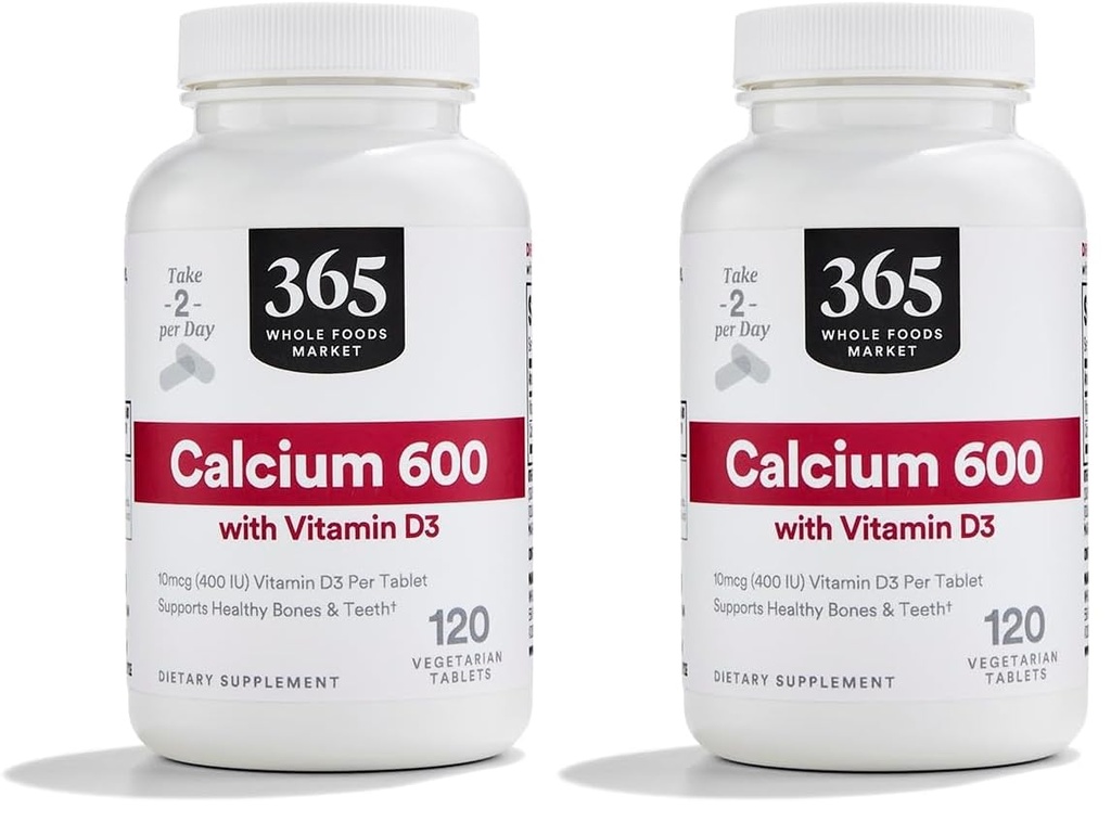 365 podle celého trhu potravin vápník s vitamínem D3 tablety, 120 Počet (balení po 2)