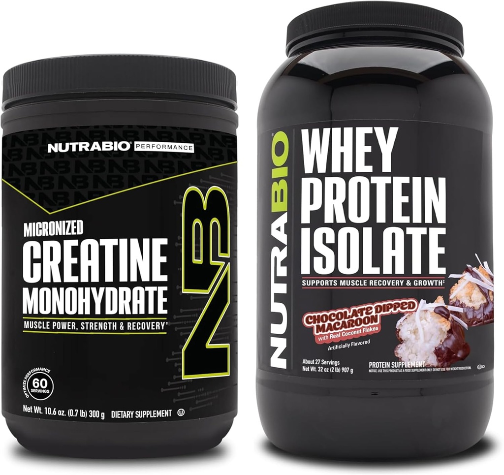 NutraBio Creatine Monohydrát, Neochucené, 300g a syrovátkové proteinové izolát, Čokoláda Polévka Macaroon, Doplněk Bundle - Svalová energie, Lean růst svalů, zotavení, a síla