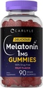 Carlyle Melatonin 1mg gumové gumy 124; 90 počítat 124; Ovoce Flavor Gummy dodatek 124; Vegan, Non- GMO, gluten zdarma