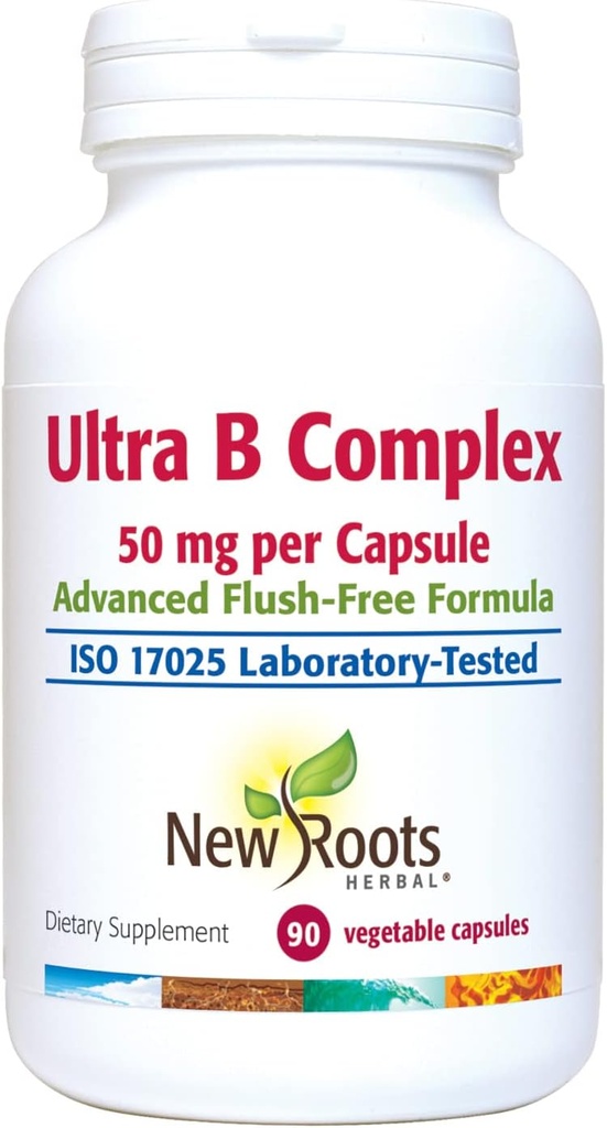 NEW ROOTS HERBAL Ultra vitamin B dodatek (50mg) s vitaminem B6, B12, Biotin 124; pokročilý doplněk imunitní podpory (90 Veg Caps)