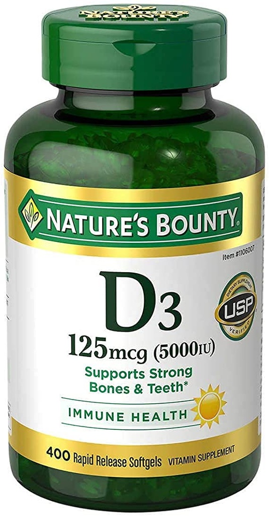 Nature 's Bounty Imunitary Health Vitamin D3 5000 iu, rychlé uvolnění 400 Softgels