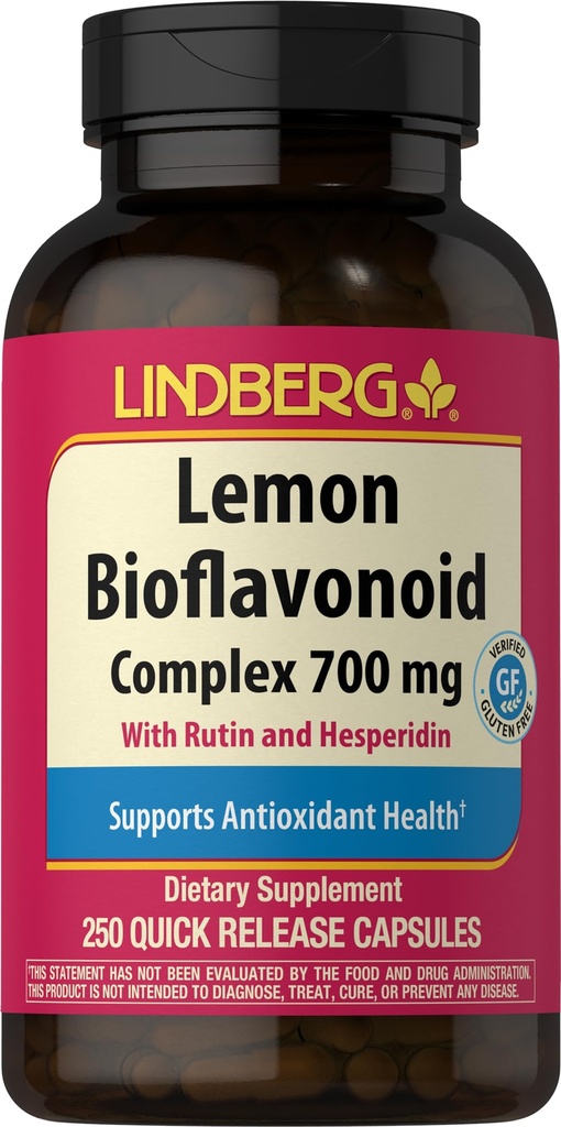 Lindberg Lemon Bioflavonoid Komplex 124; 700mg COMPAN124; 250 Kapsle 124; dodatek s Rutin a Hesperidin 124; Non- GMO, gluten zdarma