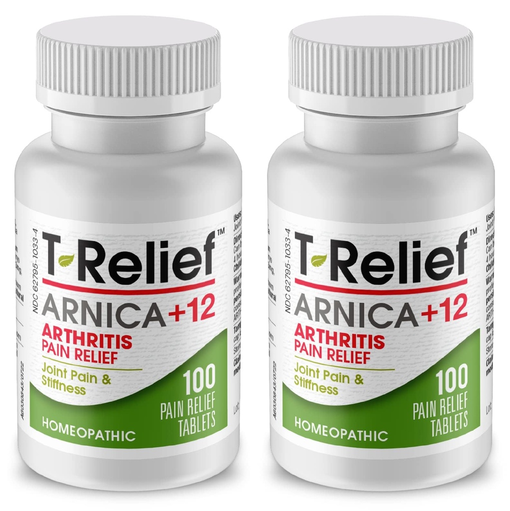 T- Relief Extra Strength Artritida Arnica + 12 Pain Relieving Natural Medicines Pomoci snížit bolestivost Stiffness Aches & Pain in Joints Přirozeně - 100 tablet (2 balení)
