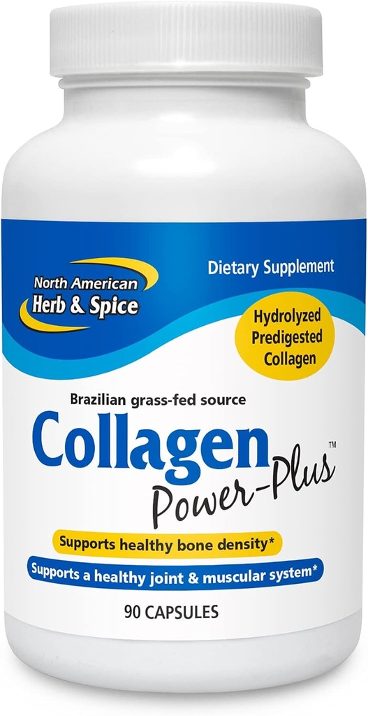SEVERNÍ AMERICKÝ HERB & SPICE Kolagen Power-Plus - 90 Kapsle - Kolagenový dodatek - Společná a svalová podpora, Zdravé vlasy, kůže a nehty - Bromelain, Papain, Vitamin C - Non- GMO - 30 Služební