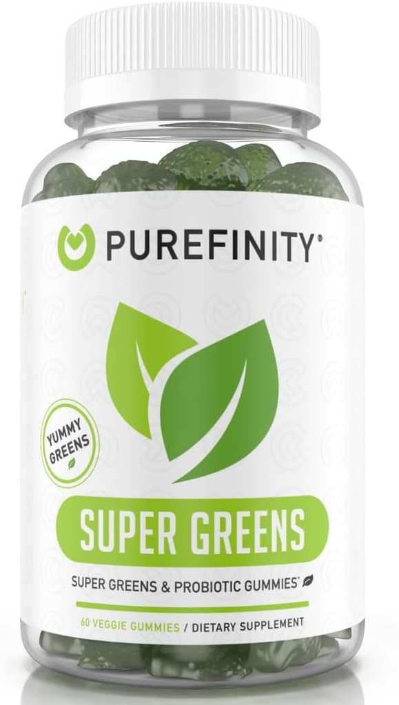 PUREFINITY Denní Super Zelené gumové s Spirulina, špenát, brokolice, řepa kořenová, Acai, a další zelenina, All- in- One Veggie Dodatek - Non- GMO, gluten zdarma, Vegan, 60 Počet
