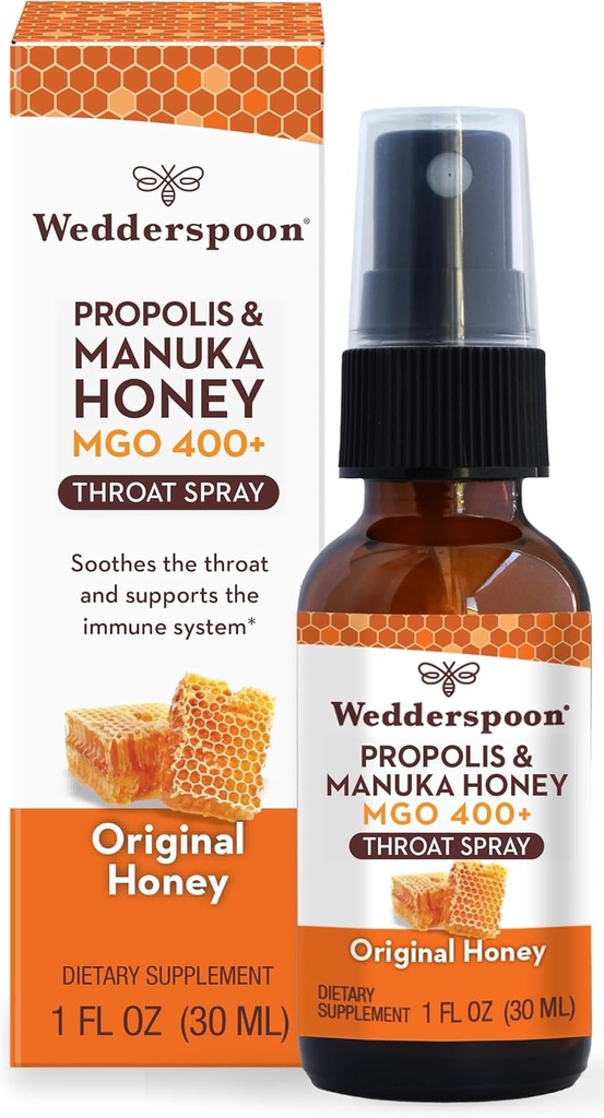 Wedderspoon Propolis and Manuka Honey Throat Spray, Original Med, 1 Fl Oz (Balení po 1), Sore throat Relief, Natural Imunitation Support