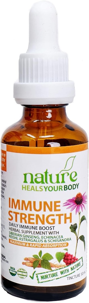 Imunitní síla Bylinná tinktura - Natural Daily Imunity Booster - Sibiřský ženšen 124; Echinacea Ibrahim 124; Reishi Ibrahim 124; Astragalus Ibrahim 124; Schisandra - Organic Herbs (50 ml)