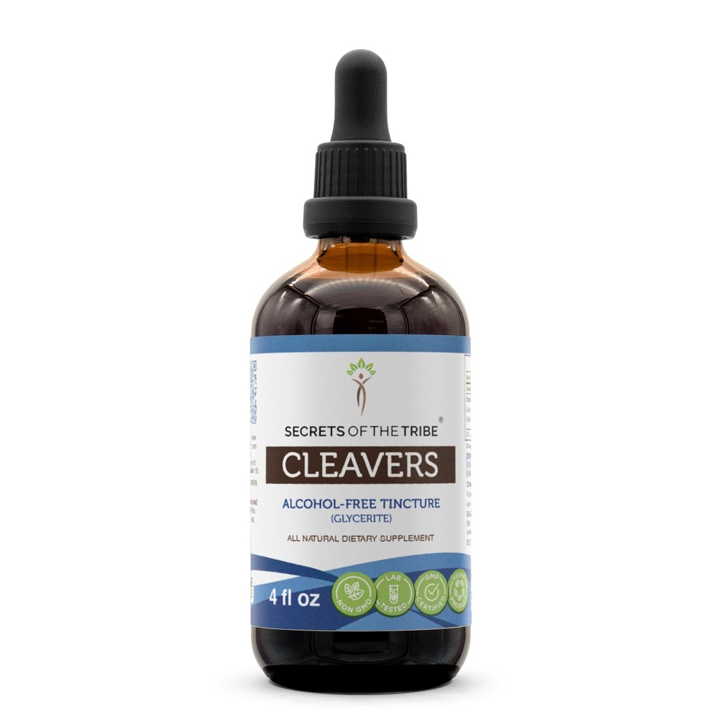 Secrets of the Tribe Cleavers Tincture Alcohol- Free Liquid Extract, Cleavers (Galium aparine) Sured Herb (4 FL OZ)