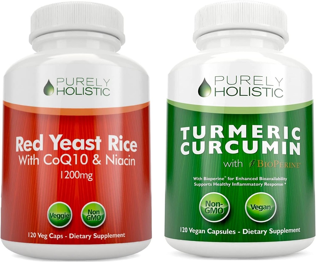 Red Yeast Rice 1200mg & Niacin + Organic Turmeric Curcumin 700mg & Bioperin Poskytování 95% kurkuminoidů - 240 Vegetariánských kapslí