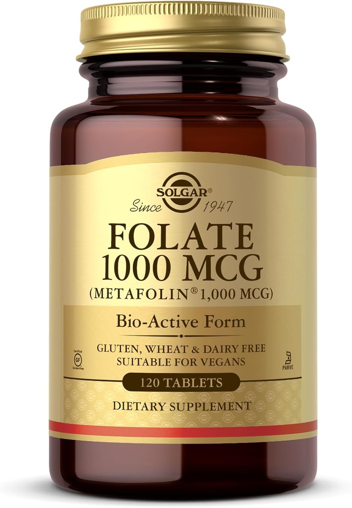 Solgar Folate 1000 mcg - 120 Tablet - 1000 mcg Bio- Active Metafolin - Vegan, Gluten Free, Dairy Free, Kosher - 120 Servings