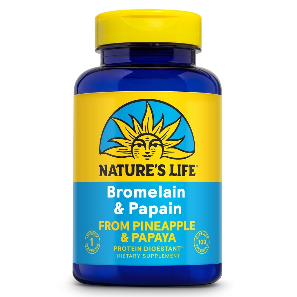 Bromelain & Papain 's Life Bromelain & Papain 124; Proteolytic Enzymes for Digestive Support & Comfort 124; from Ananas & Papaya CLANE124; 250mg Ea CLANE124; 100 Vegetariánských kapslí