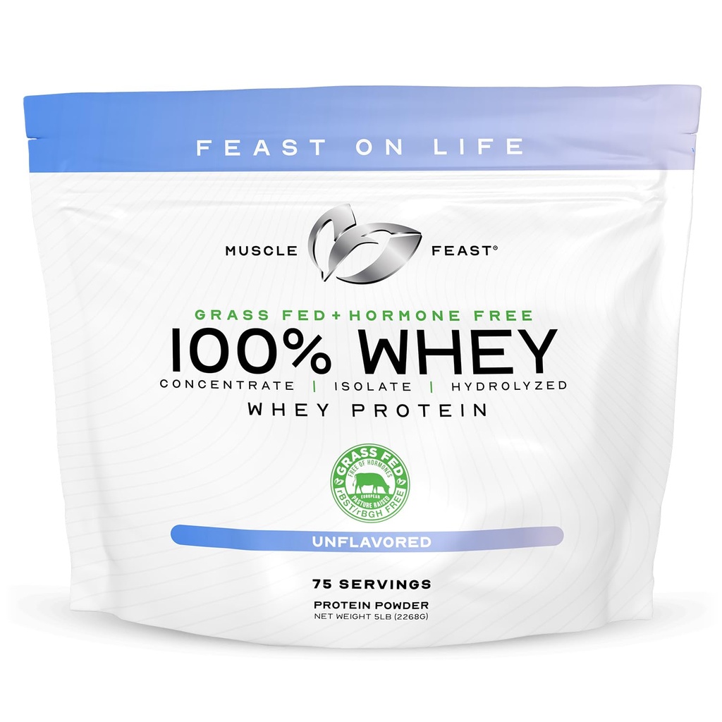 Svalovina 100% Fed syrovátkový prášek, všechny přírodní hormon Free Paure Vychovaný syrovátkový protein prášek pro ženy & Men- Syrovátkový koncentrát, izolát a hydrolyzované bílkoviny prášek Blend- bez příchutí, 5lb