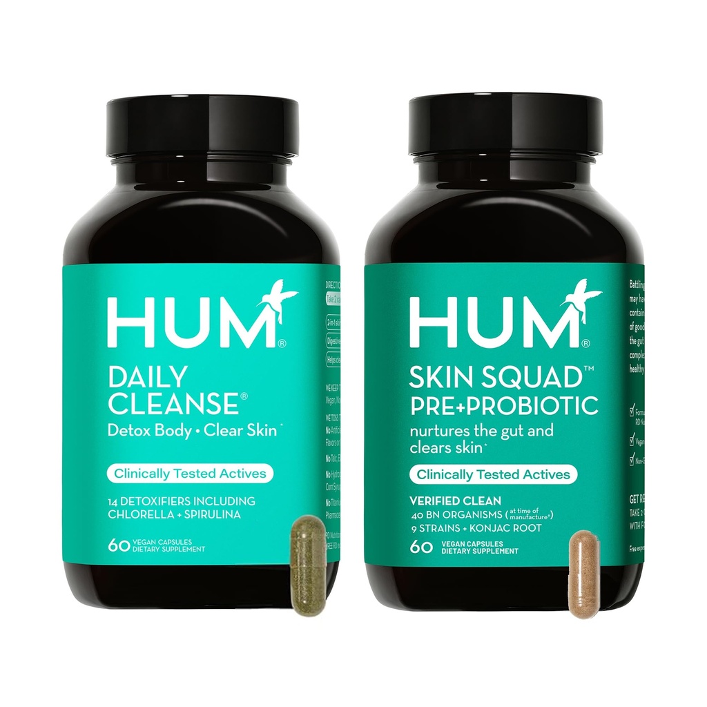 HUM Full Skin Detox a Cleanse -Proboitics for Trouble Skin and Acne Breakouts witrh Organic Algae, Detoxification Byliny, Skin Squad a Daily Cleanse