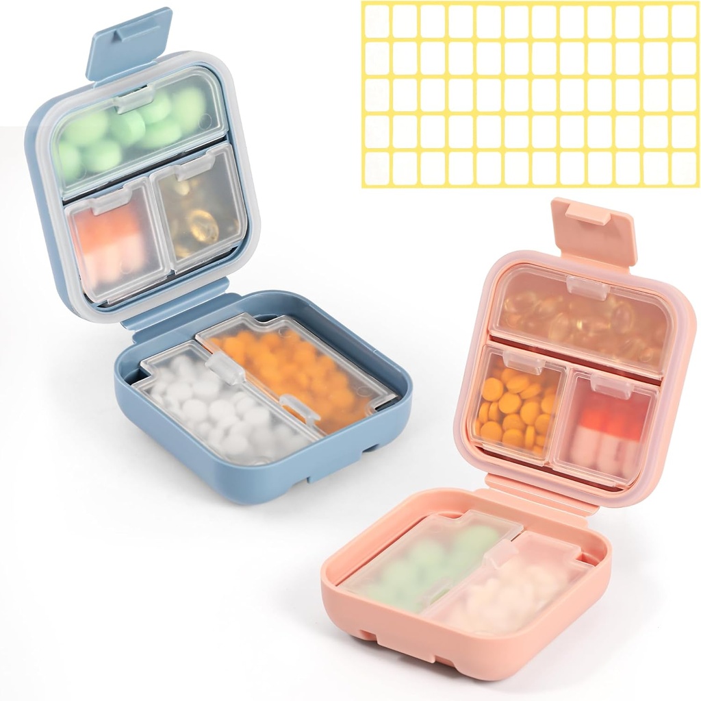 Dynippy Daily Pill Organizátor 5 Kompartments Přenosné Moisture Proof Malé Pouzdro pro Kapesní Purse Cestovní Pill Box Přenosná medicína Vitamin Rybí Oil Holder Kontejner (modrá růžová)