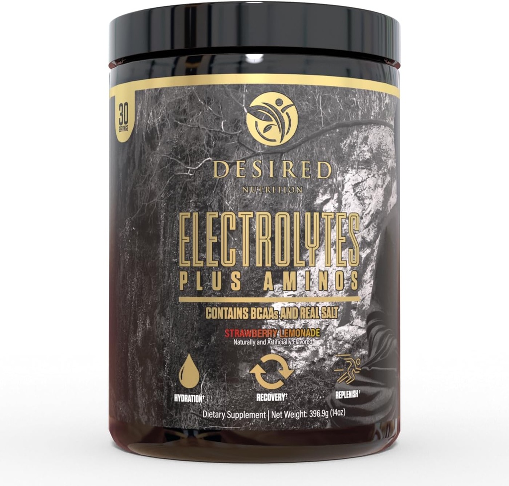 Electrolytes Plus Amino Electrolytes Plus Amino Recovery Drink Powder, Complete Hydration and Amino Acids / BCAA, Strawberry Lemonade (30 Servings)