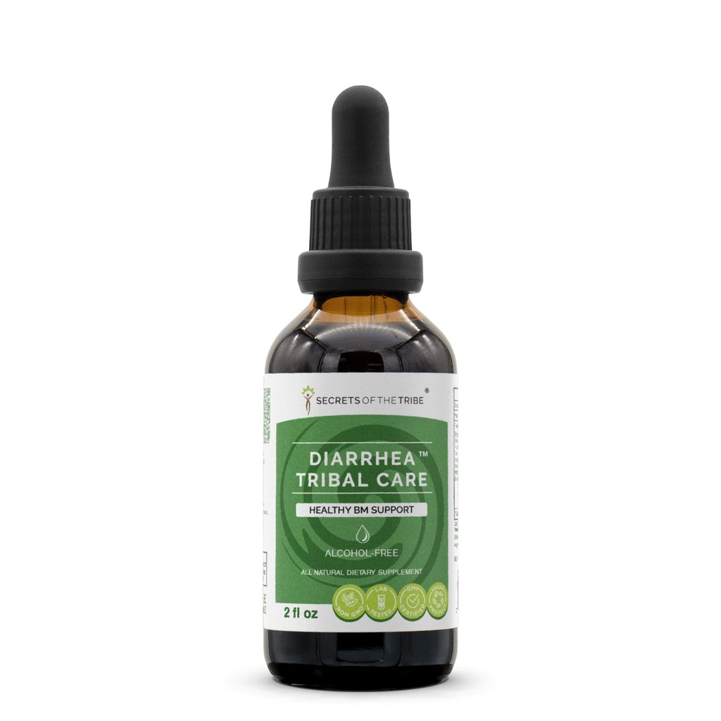 Tajemství Tribea Diarrhea Tribal Care Tincture Alchol- Free Extract, Byliny BlackBerry Rubus Fruticsus, Heřmánek Matricaria Recutita, Goldenseal Hydrastis Canadensis Zdravá strava 2 oz