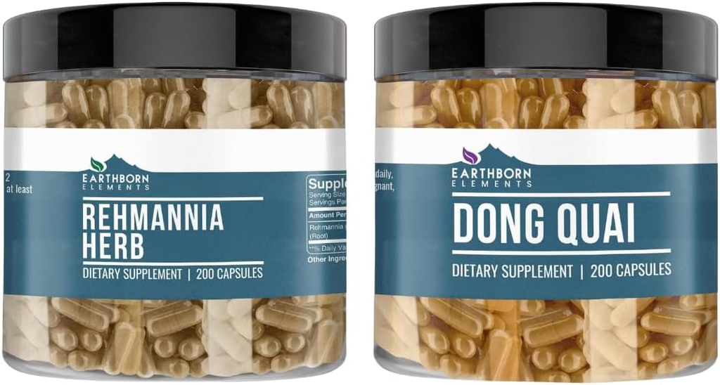 Elements Rehmannia Herb and Dong Quai Bundle, 200 Kapsle Každý, Čisté a neředěné, Žádné přísady