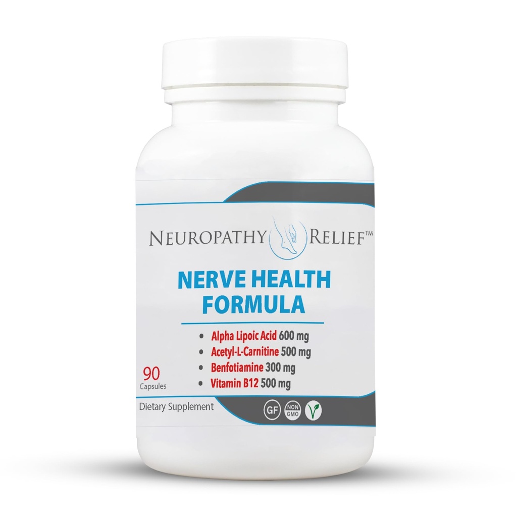 Neuropatie Relief ™ Nerve Health Formule - Pokročilá podpora s Alpha Lipoic acid, acetyl- L- karnitin, Benfotiamin a vitamin B12- 90 Kapsle