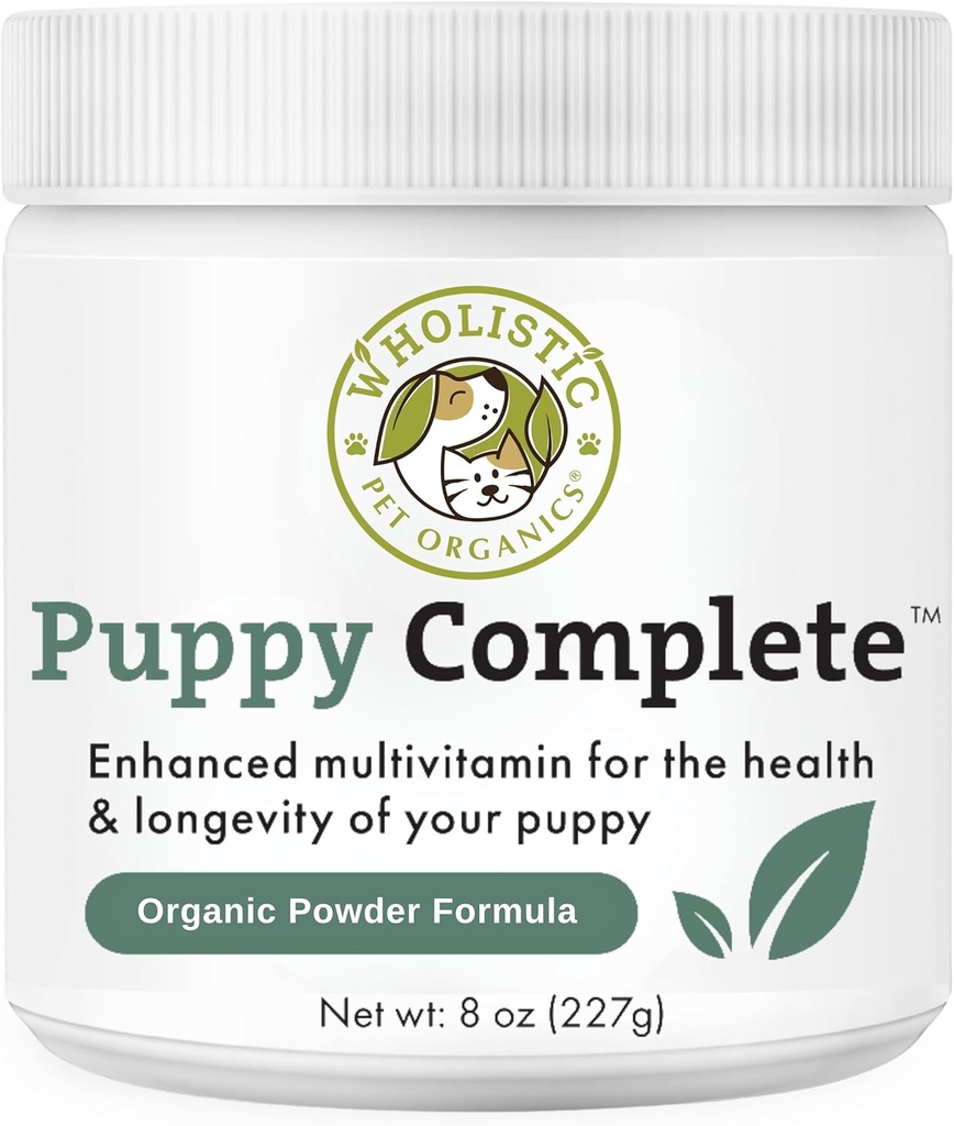 Wholistic Pet Organics Puppy Complete - Pes Multivitamin Powder - 8 Oz - Denní Dog Vitamíny a doplňky pro domácí jídlo - imunitní systém, kůže, srst a celkové zdraví - Malá a velká plemenná štěňátka