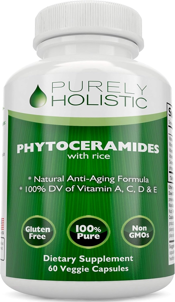 Phytoceramidy Kožní terapie dodatek 60 Kapsle 100% rýže na 100% přírodní vegetariánské / veganské kapsle 100% DV vitaminu A, C, D & E bez Fillers nebo umělé přísady