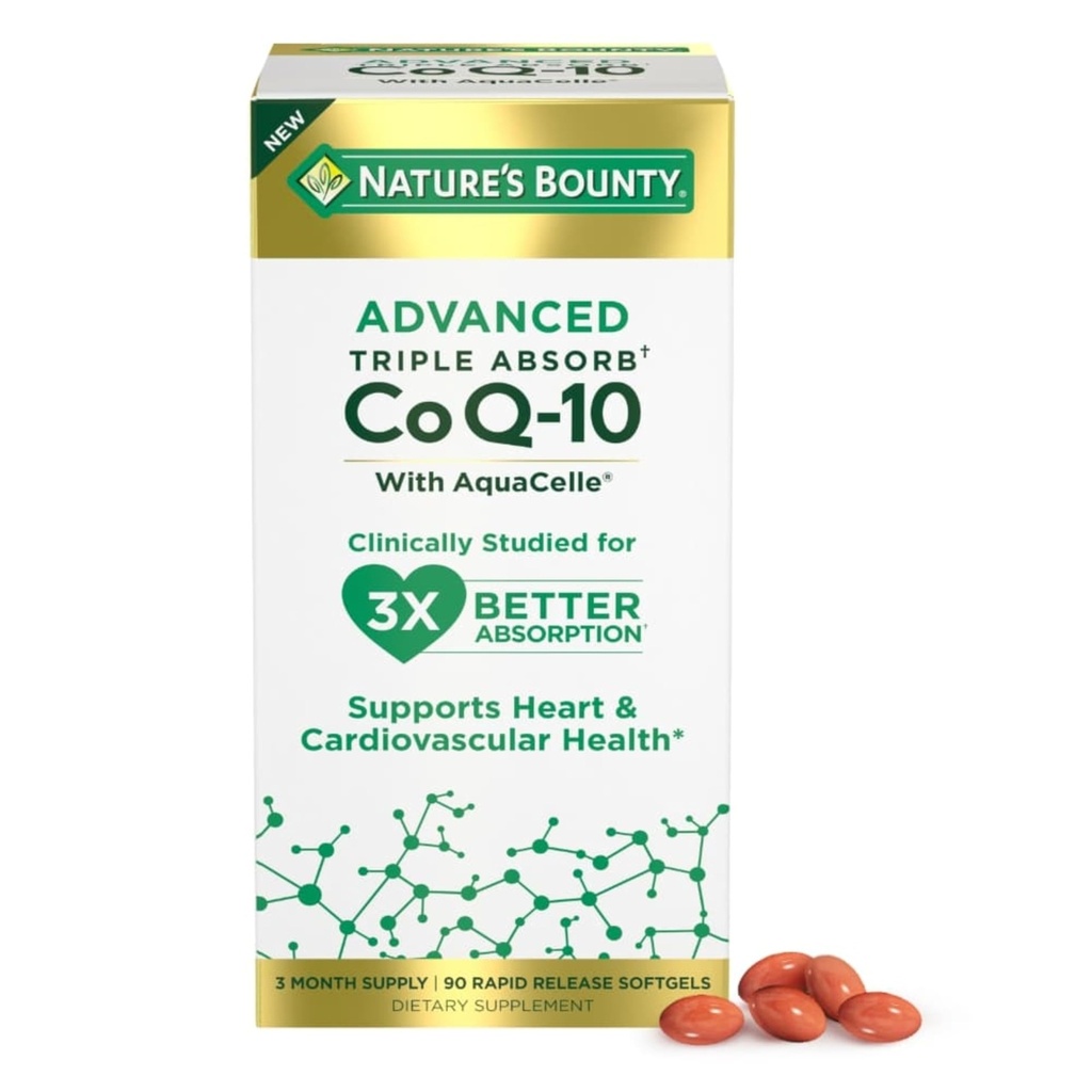 Příroda je Bounty Advanced Triple Absorb Co Q-10, Heart Health, Rychlé uvolnění Softgels, 90 Ct