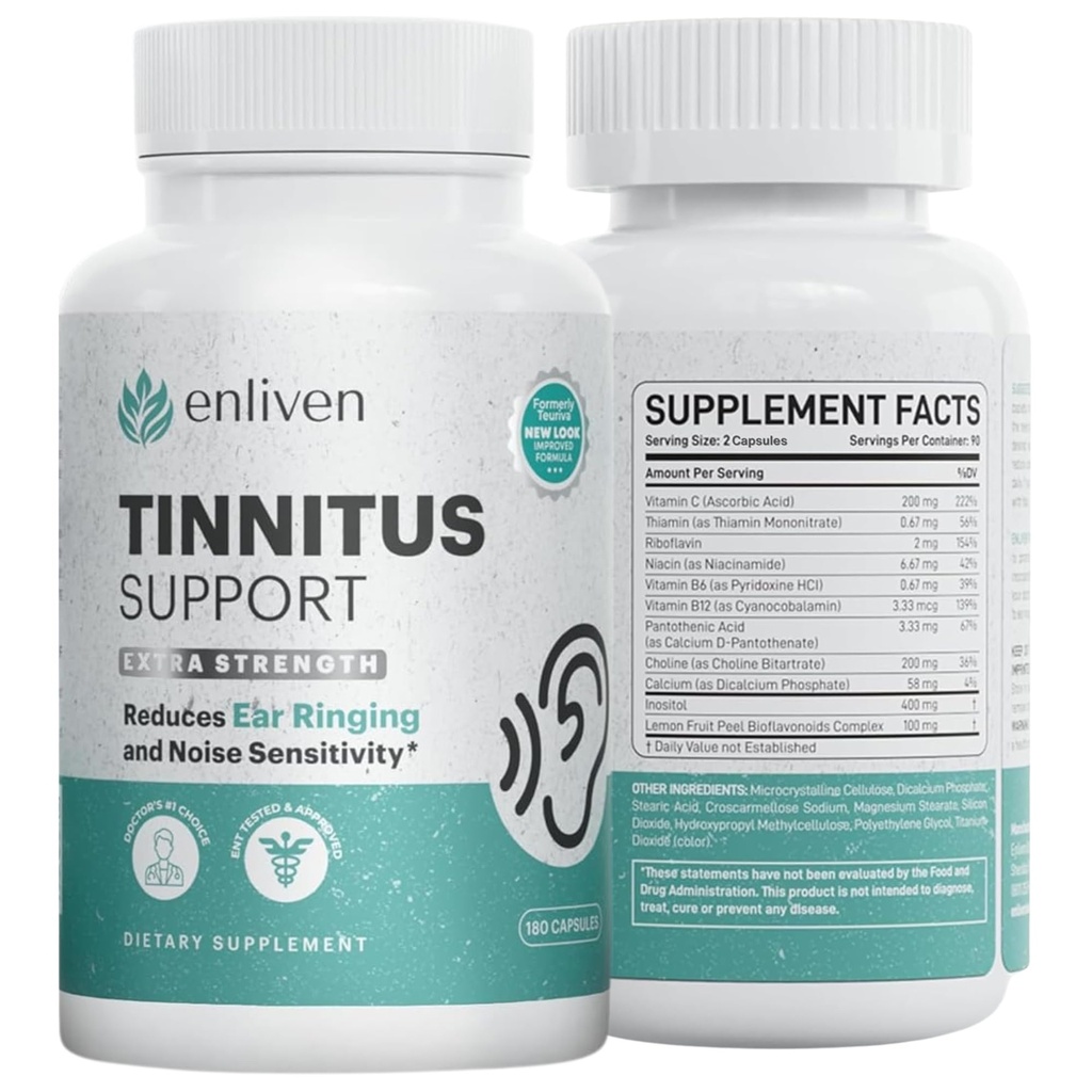 Tinnitus Relief pilulky pro vyzvánění ucha a ucha zdraví 124; Extra Strength Tinnitus dodatek s bioflavonoidy, B12 & Inositol 124; Podporuje spánek, Focus & Sluchátko Clarity 124; 60 Kaplety 124; 2 Pack