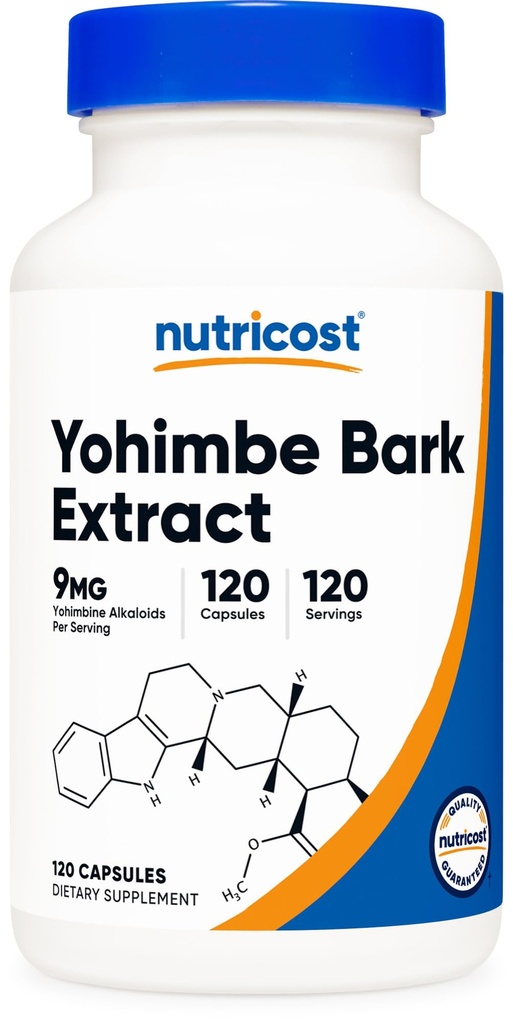 Nutricost Yohimbe Bark Extract 450mg (9mg Yohimbin Alkaloidy), 120 Kapsle - Extra Strength, Gluten Free, Non- GMO