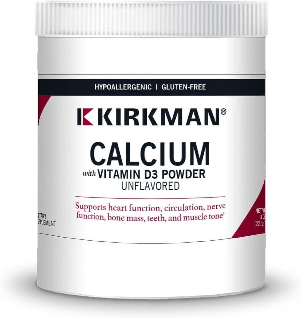 Kirkman - vápník s vitamínem D3 prášek - 8 oz - Esenciální minerály - Pomáhá udržet silné kosti - Neochucené