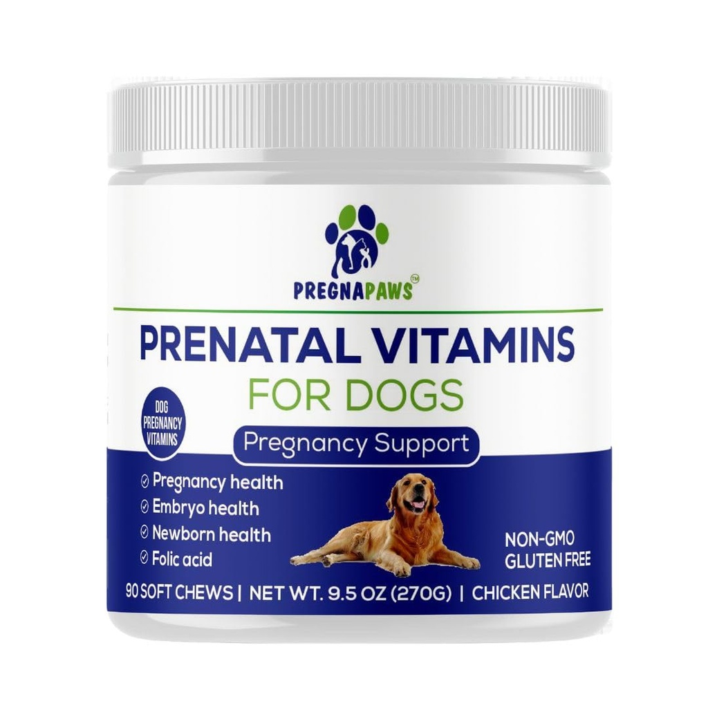 Psí prenatální vitamíny - podporuje zdravé těhotenství, vývoj štěňat a laktace - Bohatá na kyselinu listovou, železo a vápník - Pokročilý prenatální doplněk pro těhotné a ošetřující psy - 90 měkkých žvýkaček