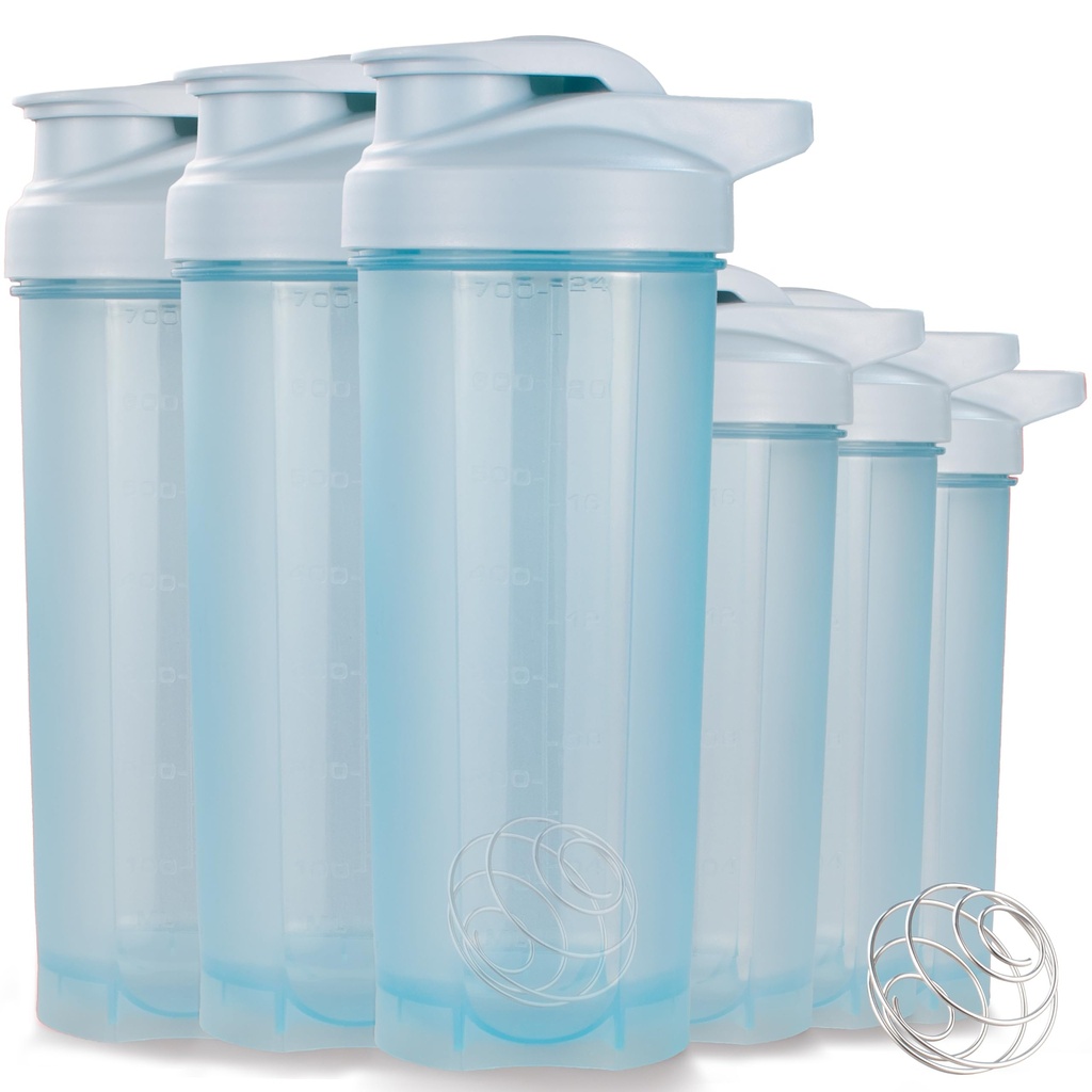 ShakerZoo-6 Pack- Protein Shaker Lahvičky pro proteinové směsi, Shaker Cups pro proteinové shakes, 3 ks 24 unce a 3 ks 20 unce (modrá)