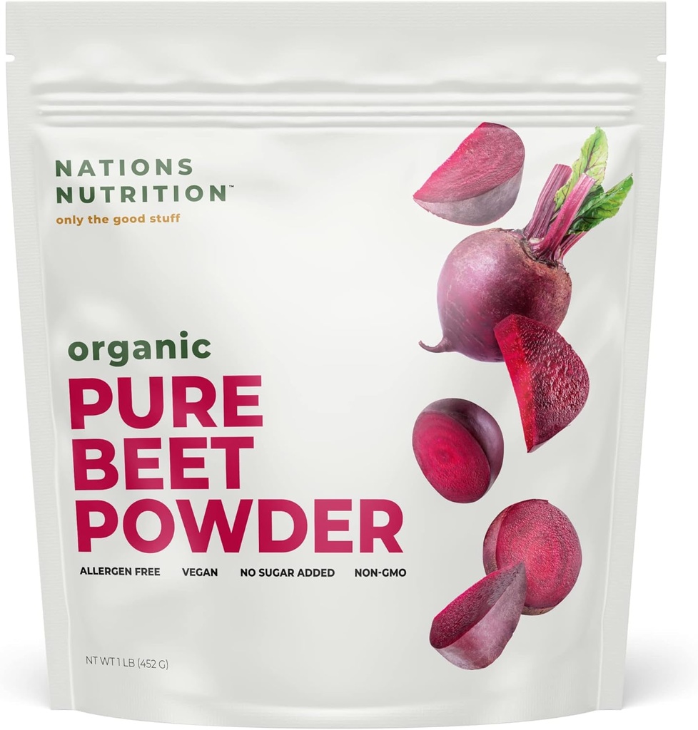 Čistá řepa kořenový prášek Organic - Oxid dusnatý Cirkulační Superfood, Podporuje krevní tok a srdeční zdraví - Zvýšení Stamina & přírodní energie, 30 + služby (1 LB Bag)