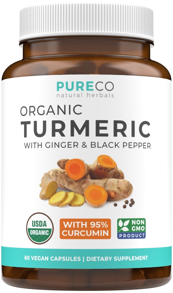 Organic Turmeric Ginger Black Pepper Dodatek - High potency Organic Turmeric Curcumin Kapsle s Ginger & Black Pepper pro zlepšení výhod a absorpce - Vegan & Non- GMO (1 měsíc dodávky)