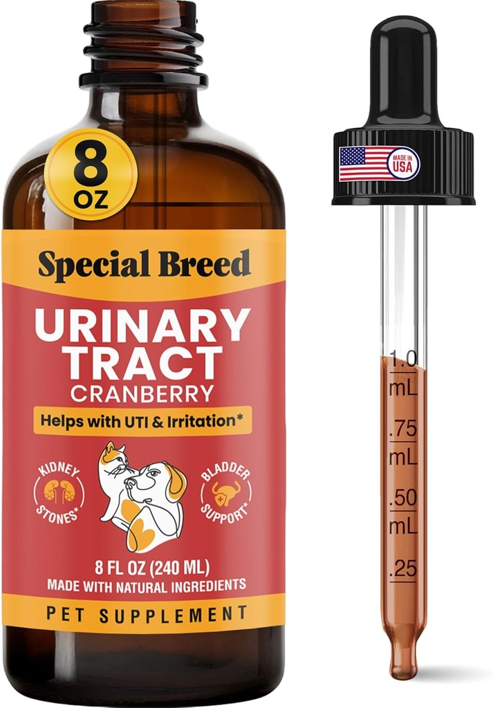 8 Ounce Nutriční Trakt Infekce Léčba koček a psů - Absolventní dropper (1 / 4 ML přírůstky do 1 ML) Cranberry UTI dodatek, Podpora ledvin a močových měchýřů, 8 oz