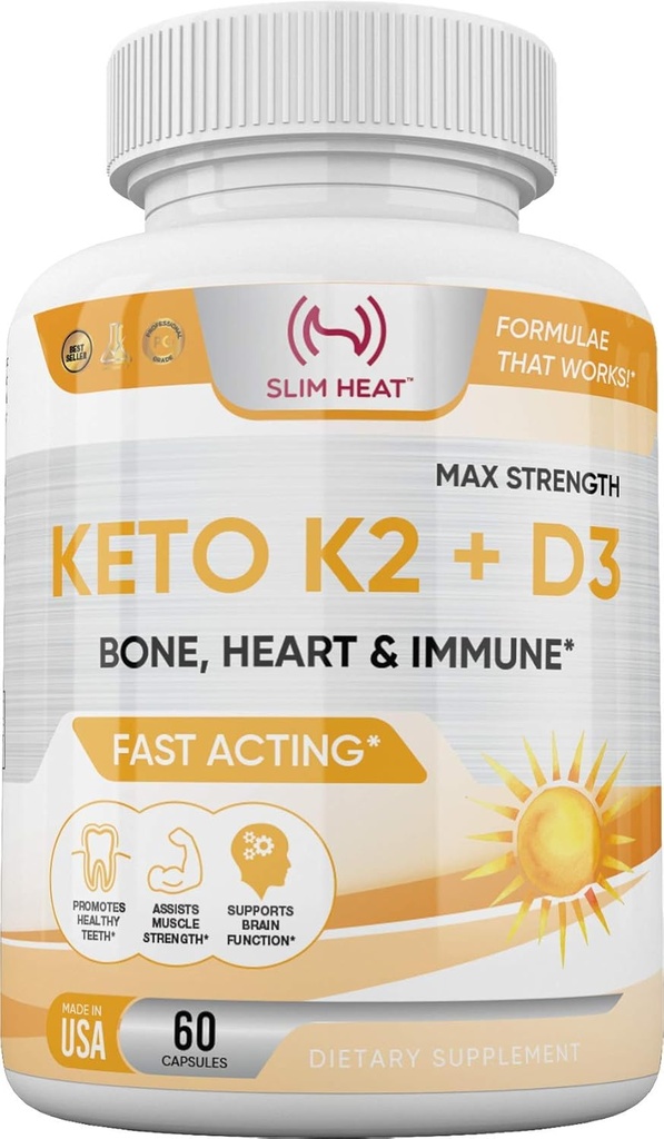 Vitamin K2 + D3 s vápníkem - kost, srdce a imunitní vzorec - K2 D3 doplněk vitamínu pro ženy a muže - 60 Kapsle