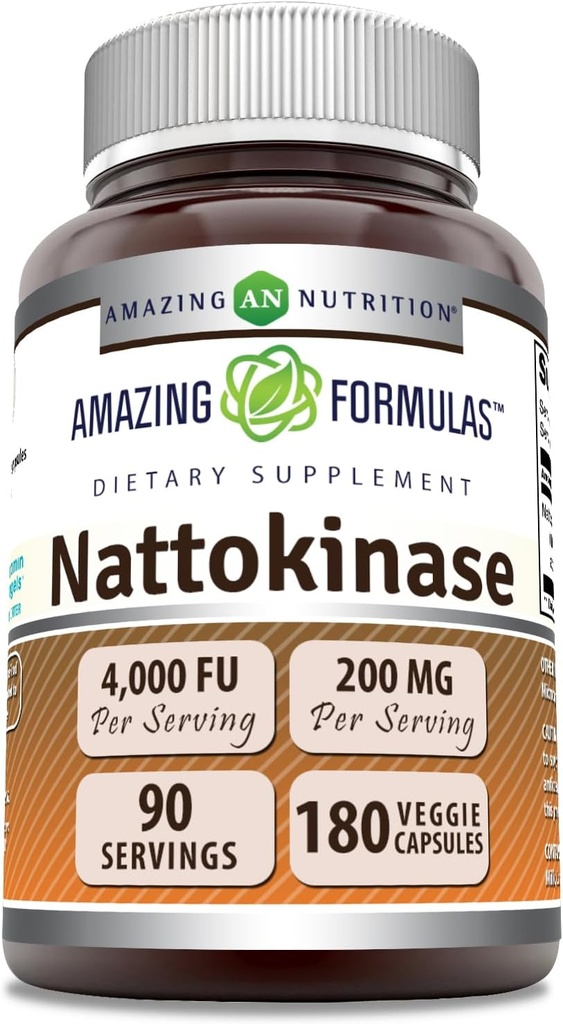 Amazing approvas Nattokinase Dietní dodatek 100 mg Veggie Kapsle dodatek 124; 2000 FU enzym aktivita 124; Non- GMO cpro124; gluten zdarma cpro124; Made in USA (180 Počet)