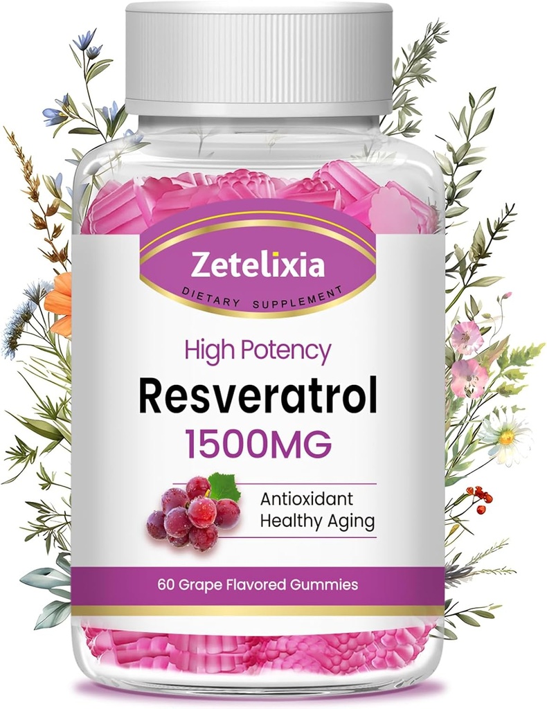 Sugar Free Resveratrol Gummies - Vysoká čistota Resveratrol dodatek pro antioxidant, zdravé stárnutí, kůže, mozek, organický - 60 Gummies
