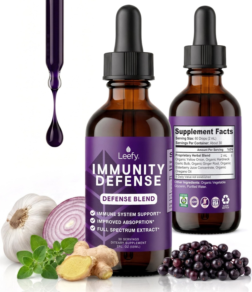 Leefy Organics Imunity Defense Blend - Dodatek k organické imunitní podpoře, Rychlý dodatek k imunitě, Imunitní posilovače pro dospělé, Imunitní Boost, Imunitní systém Booster, Imunity Boost - 2 Oz