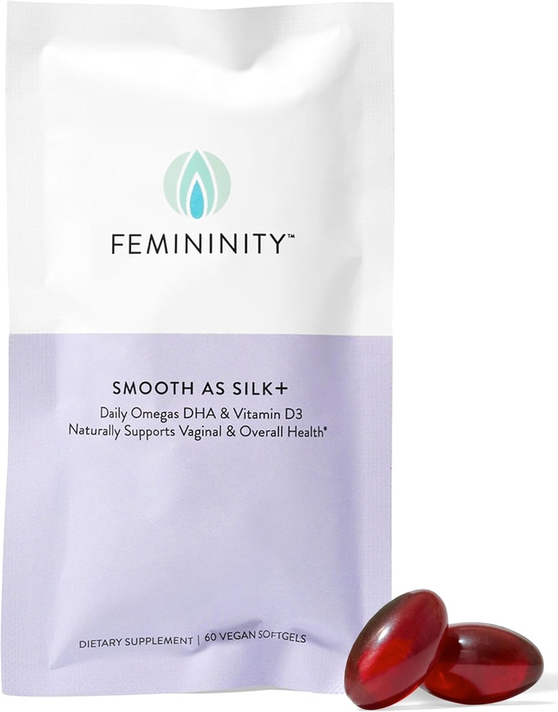 Feminity hladký jako hedvábí + 30denní náplň pro vaginální suchost (60 Softgels) - směs mořského Buckthorn Oil, Vitamin D3 a Plant- based Omega-3 DHA