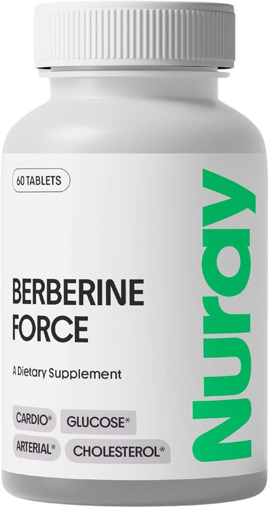 Nuray Berberine Force - podporuje kognitivní zdraví, Gastrointestinální zdraví, kardiovaskulární zdraví, a pomáhá udržovat metabolické zdraví - s folátem, R- Alpha Lipoic Acid - 60 Počet - 500mg