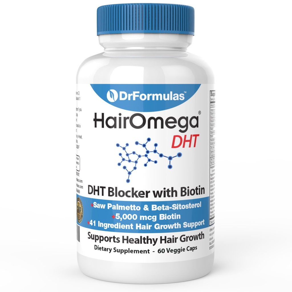 Drageas HairOmega DHT Block Biotin 5000 mcg Vitamíny pro růst vlasů dodatek 124; Ztráty vlasů pilulky pro ženy a muže, 30 Den Dodávka