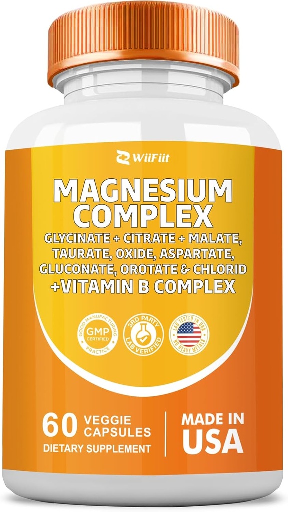 Komplexní doplněk hořčíku, Clycinate 141mg Oxide 228mg Malate 58.5mg Citrát 62.4mg s Orotate Glycina Taurate Chlorid Aspartate Gluconate Vitamin B, Minerální doplňky 60 Kapsle