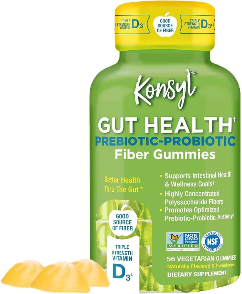 Konsyl Gut Health Prebiotic - Probiotické Fiber Gummies - Pomáhá podporovat stravitelné zdraví + - Vegetarian Fiber Supplement Gummies pro Adults - 56 Počet