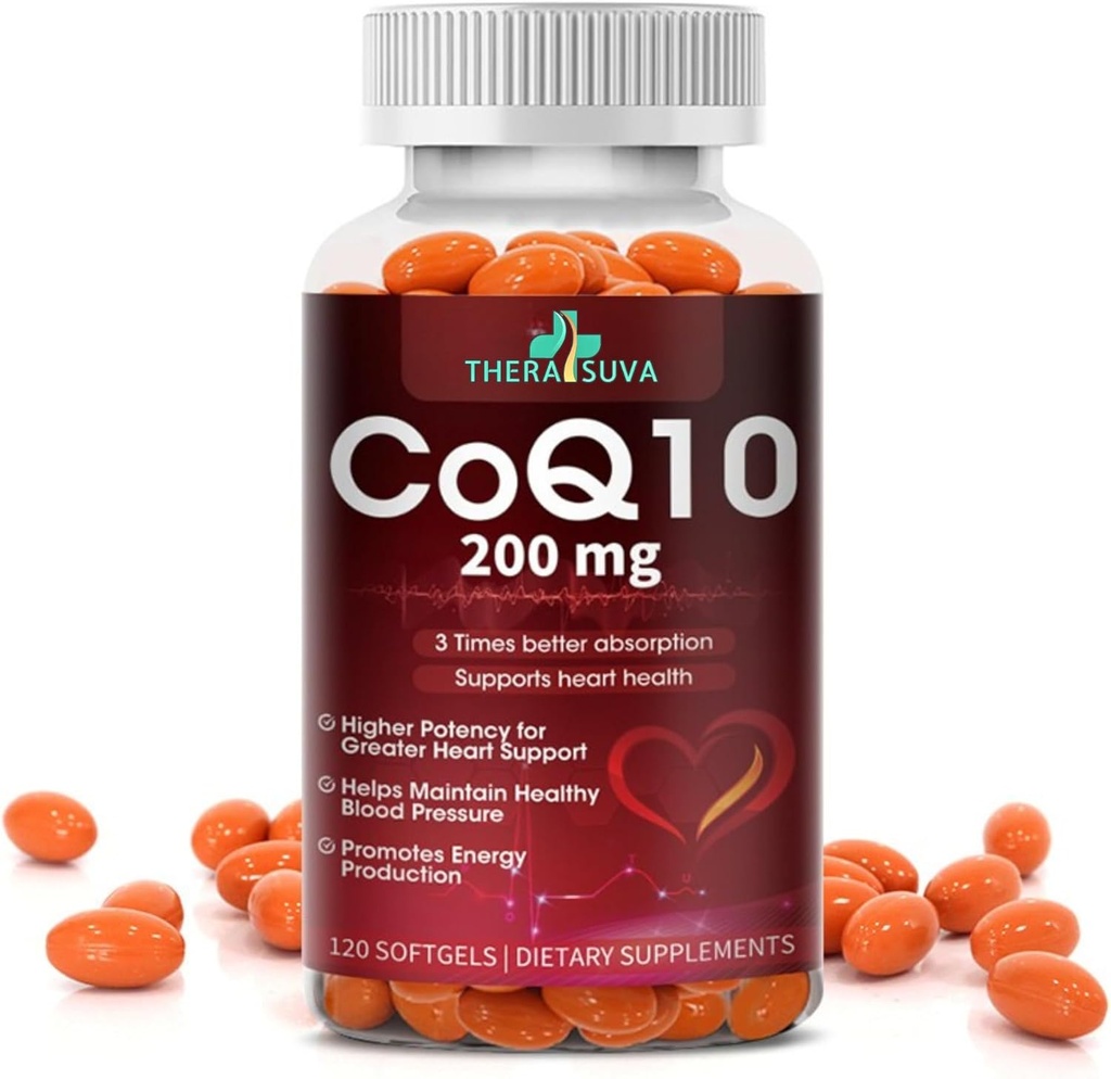 High- Absorpce CoQ10 200 mg - Gluten- Free Softgels for Heart, Stamina & Brain Support - 60- Day Supply, 120 Count