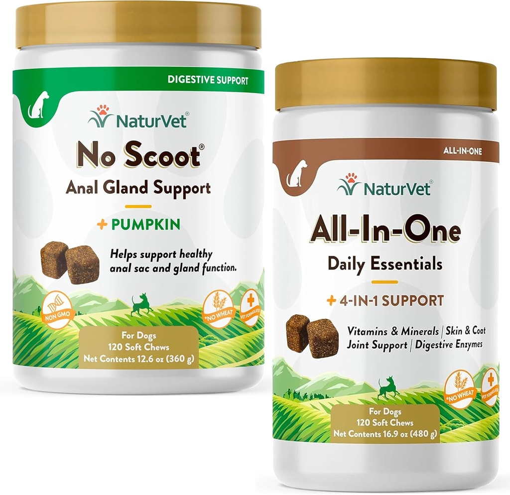 NaturVet All- in- One Dog Supplement - pro společnou podporu, stravení, pleť, coat Care - 120 měkkých žvýkaček a bez škubání pro psy - 120 měkkých žvýkaček - Podporuje zdravé anální žábry a Bowel funkce