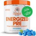Geniální Energized Pre Workout Powder - Kofein Infuzní Pre- Cvičení Booster Dodatek s Beta Alanine & Alfa GPC, Žádné umělé Sweeteners nebo Barvy - 200mg Caffeine, 20 Servings, Blue Raspberry